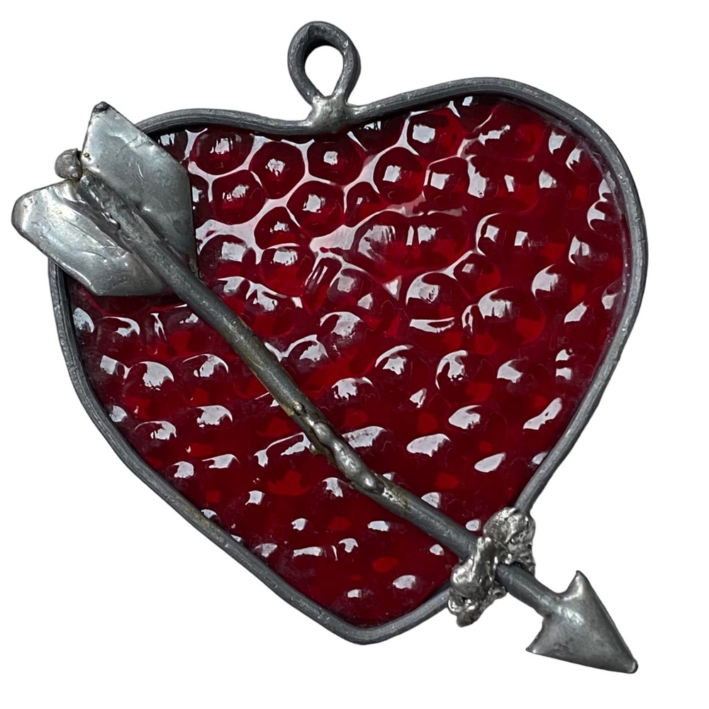 Red Heart moving Arrow Artisan Sun Catcher Stained Glass